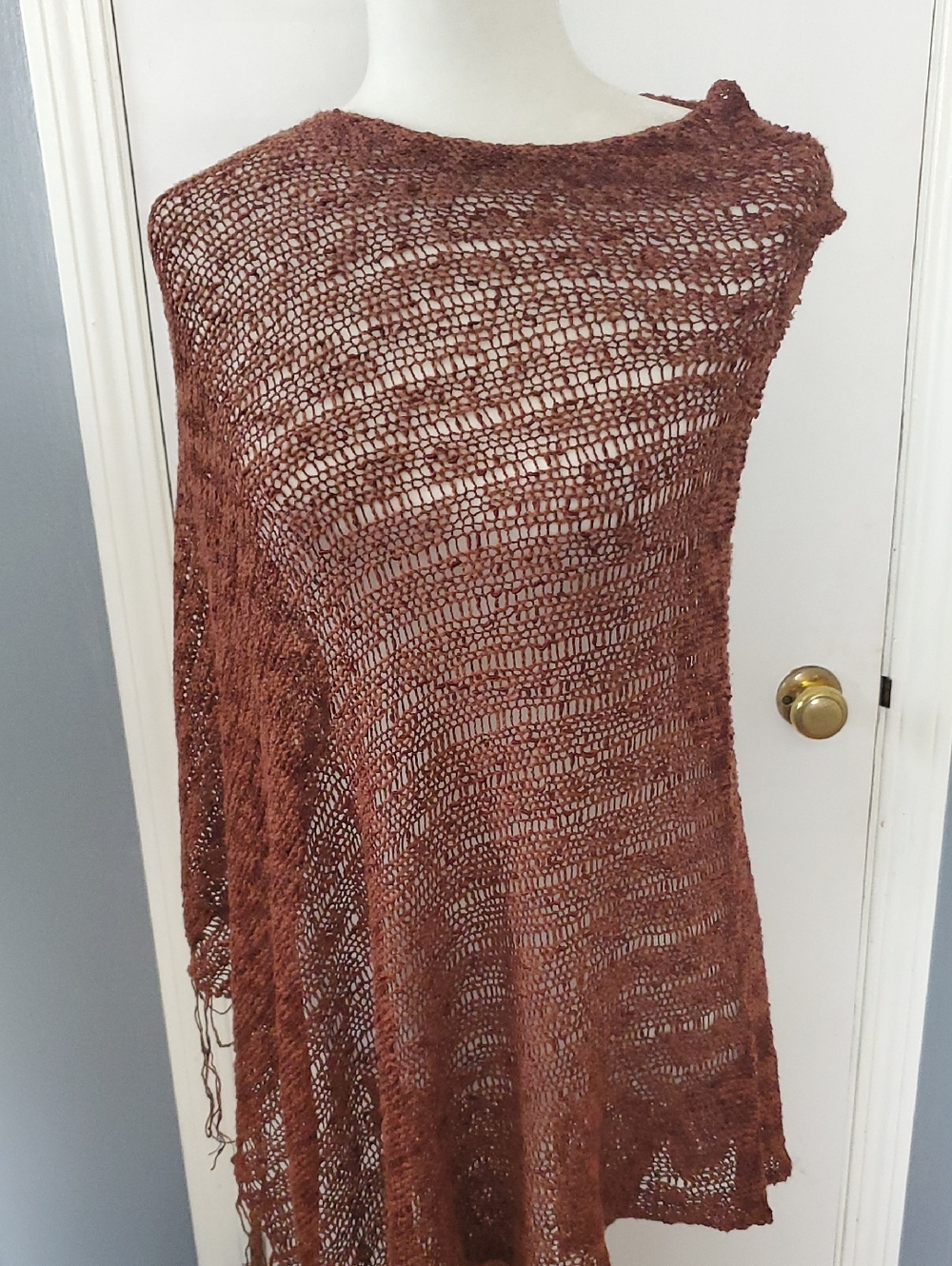 Open Weave Rust Brown Shawl